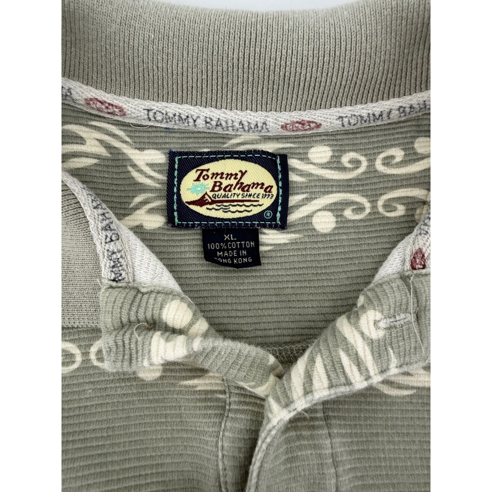 Tommy Bahama Mens XL Sage Green Ribbed Cotton Scroll Print Polo Shirt SS - Picture 3 of 6